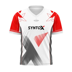 Forsiden af Syntox Esports jersey designet ud fra deres logo og deres velkendte X
