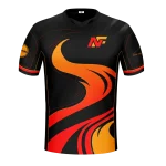 Flaming north Esports jersey med flammer og sponsorlogoer