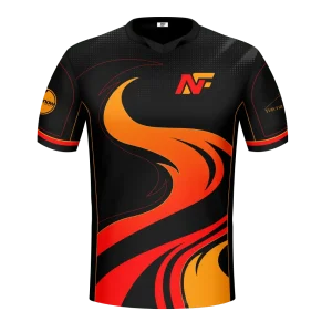 Flaming north Esports jersey med flammer og sponsorlogoer